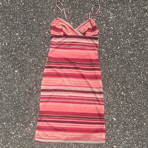 90s Y2K Vintage La Belle Striped Body con Dress Size 6 Pink Spaghetti Straps - Picture 2 of 6